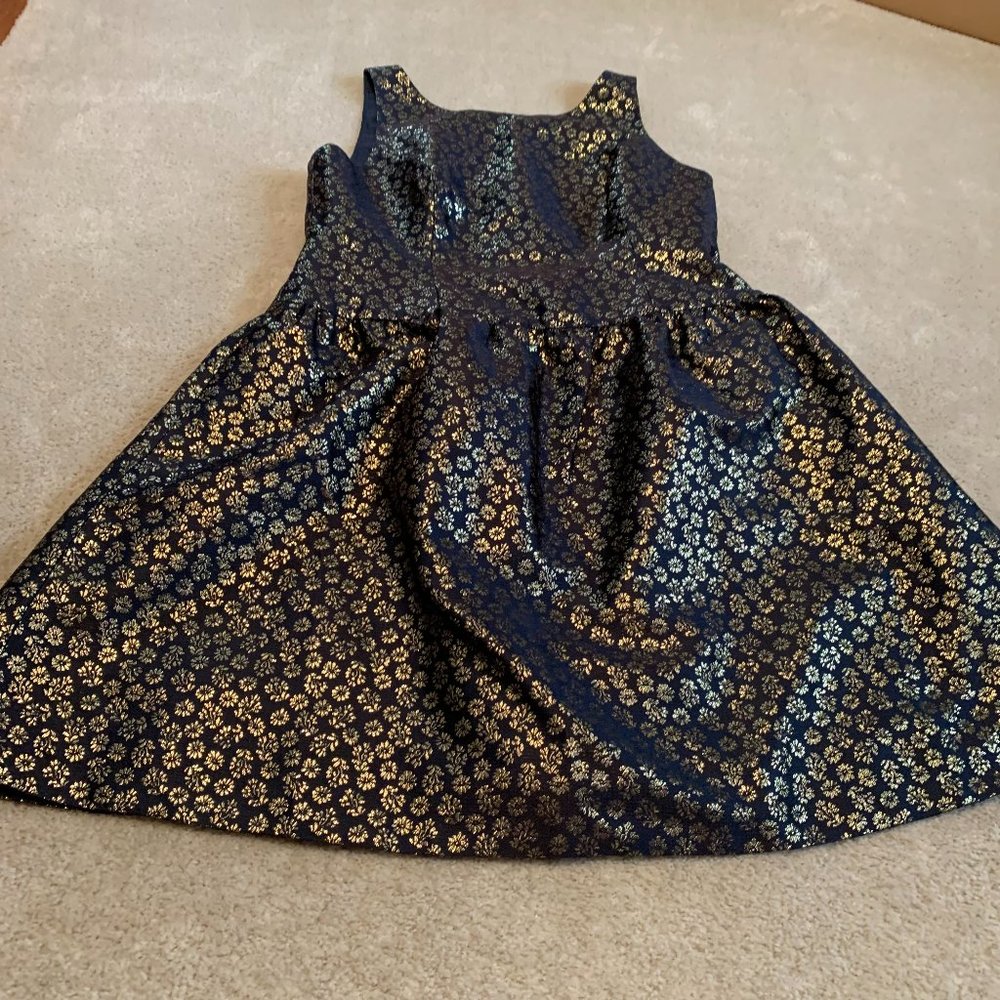 NWT J. Crew Navy and Gold Aline Floral Party Dress Size 12